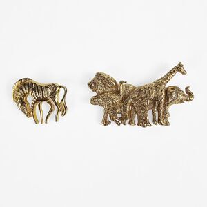 Fashion Retro African Animal Gold Tone Brooch Bundle of 2